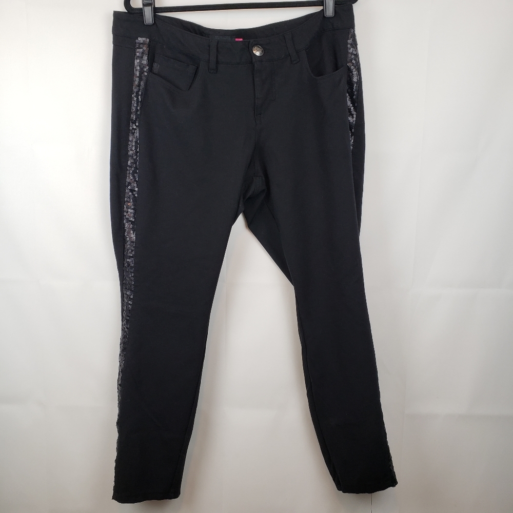 Black Sequin Trim Women's Pants